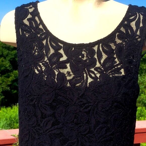 Free People Dress Sleeveless full lace lined black sheer stretch mini or tunic M - Picture 5 of 11